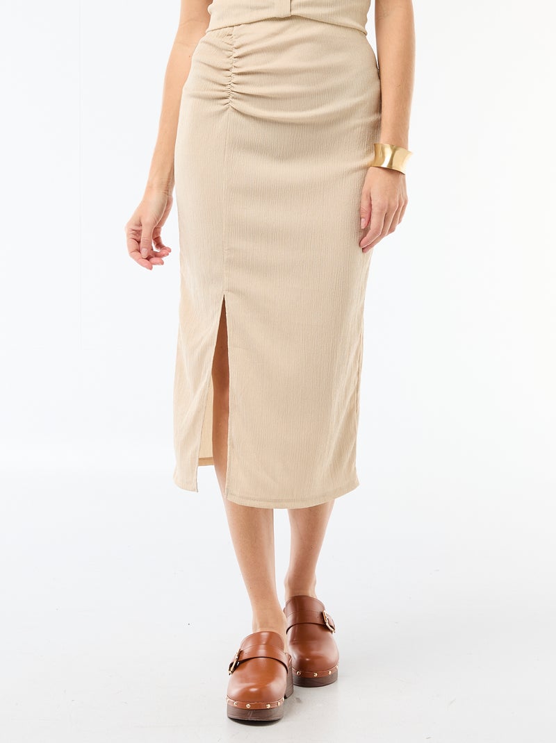 Jupe midi en maille texturée Beige - Kiabi