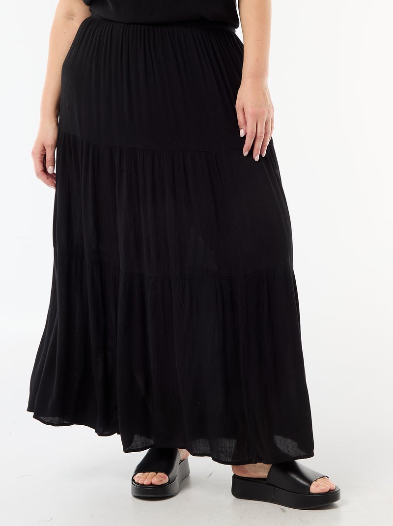 Jupe midi en matière crépon Noir - Kiabi