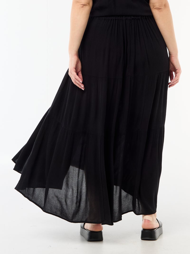 Jupe midi en matière crépon Noir - Kiabi