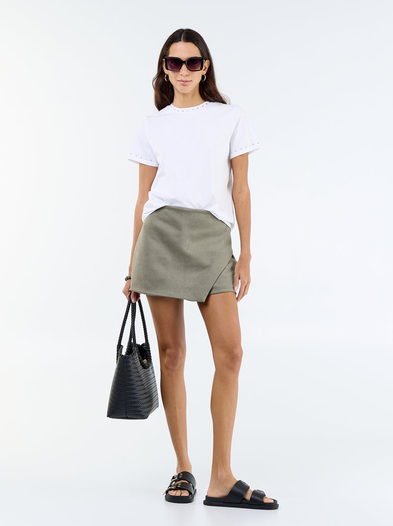 Jupe short en suédine Kaki - Kiabi