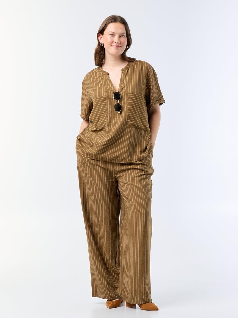 Kaftanbluse aus fliessender Viskose Khaki - Kiabi