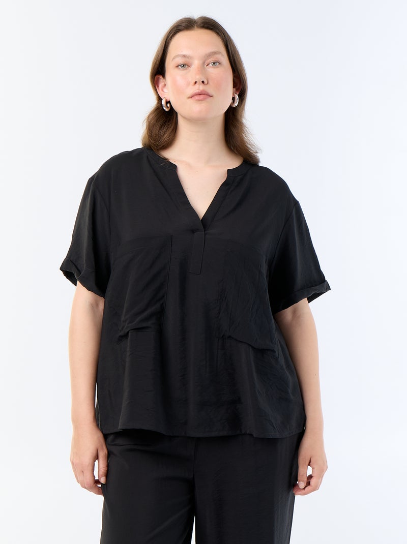 Kaftanbluse aus fliessender Viskose Noir - Kiabi