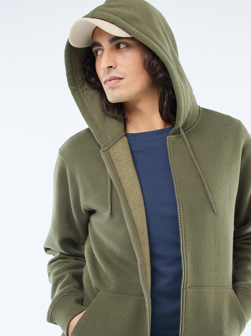 Kapuzen-Sweatshirt aus Fleece mit Reissverschluss Khaki - Kiabi