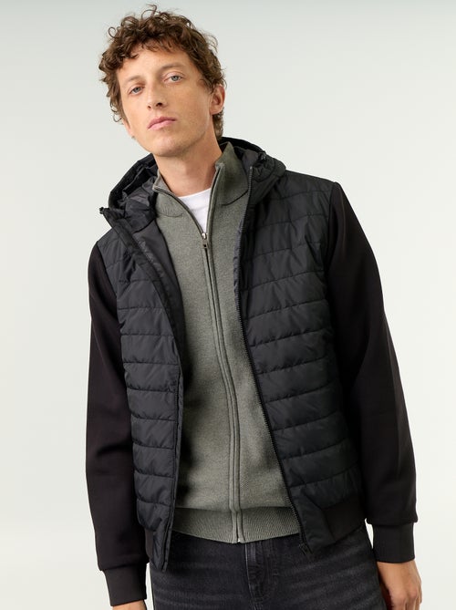 Kapuzenblouson mit Reissverschluss und Materialmix - Kiabi Kapuzenblouson mit Reissverschluss und Materialmix - Kiabi