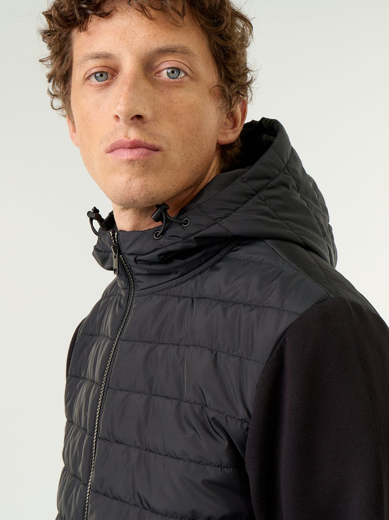 Kapuzenblouson mit Reissverschluss und Materialmix Noir - Kiabi