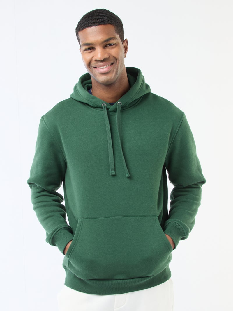 Kapuzenpullover aus angerautem Sweatstoff mit Kängurutasche Grün - Kiabi