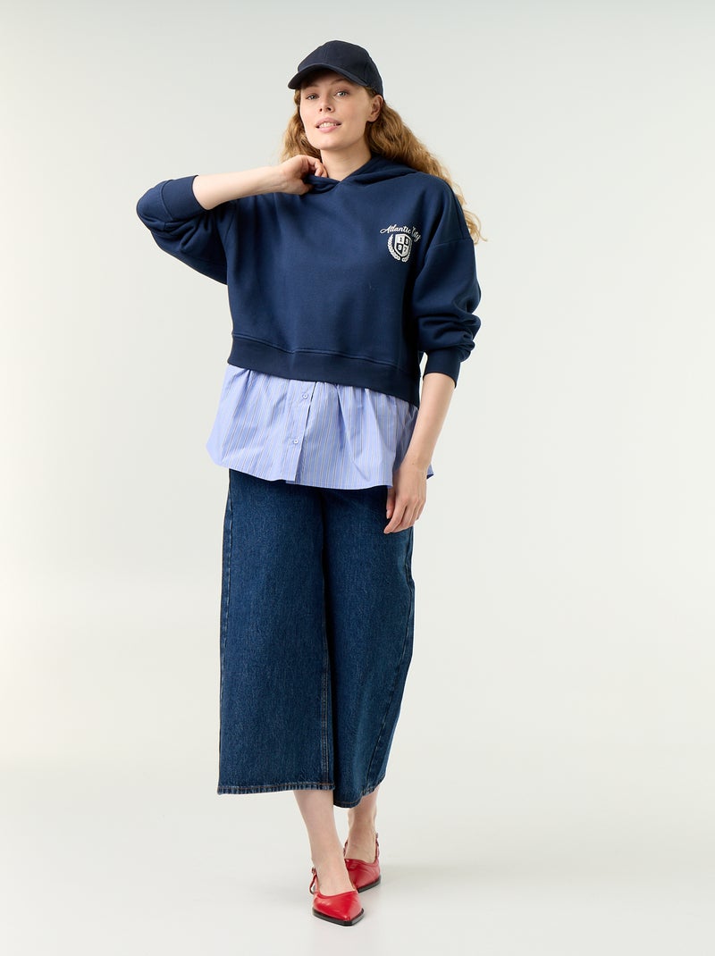 Kapuzenpullover mit 2-in-1-Hemd-Look Blau - Kiabi