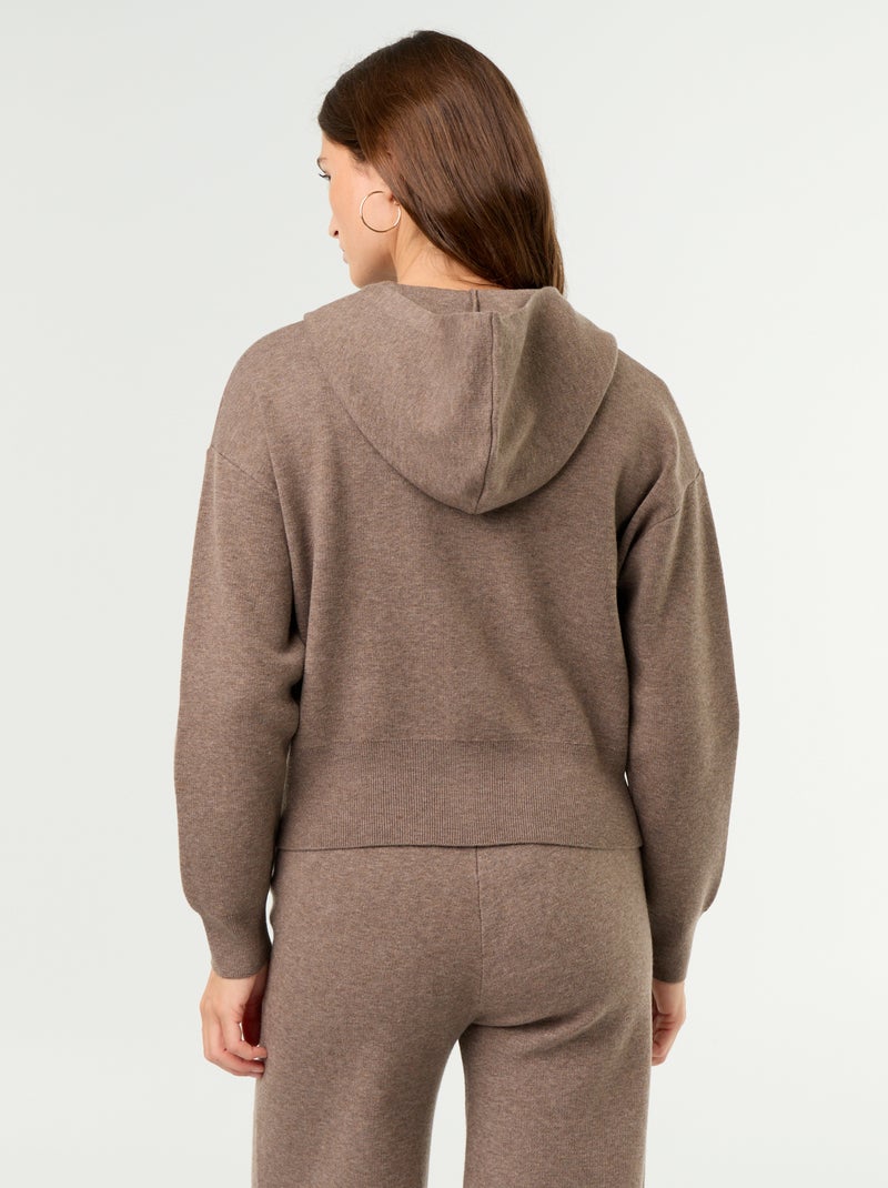 Kapuzenstrickjacke aus Ottoman-Material Marron - Kiabi