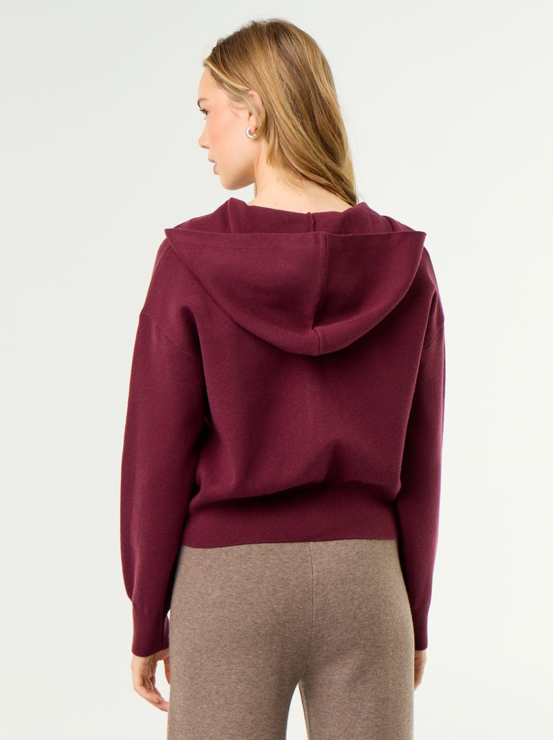 Kapuzenstrickjacke aus Ottoman-Material Rose - Kiabi