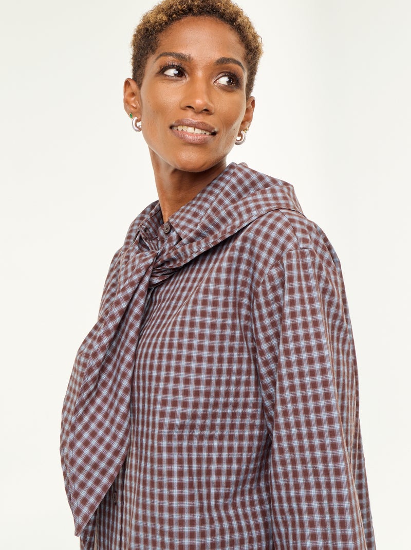 Karierte Bluse mit Foulard Bleu - Kiabi