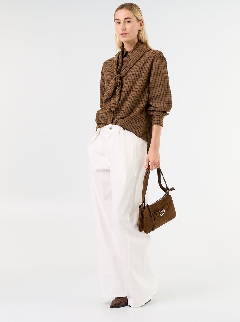 Karierte Bluse mit Foulard Marron - Kiabi