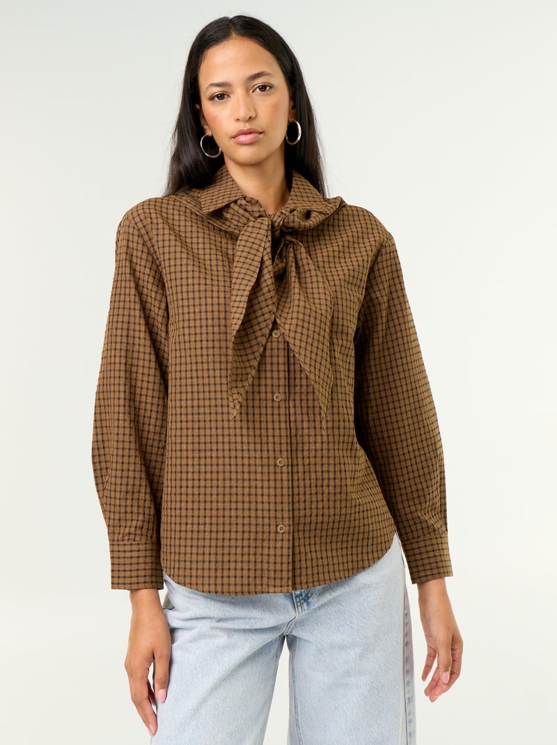 Karierte Bluse mit Foulard Marron - Kiabi