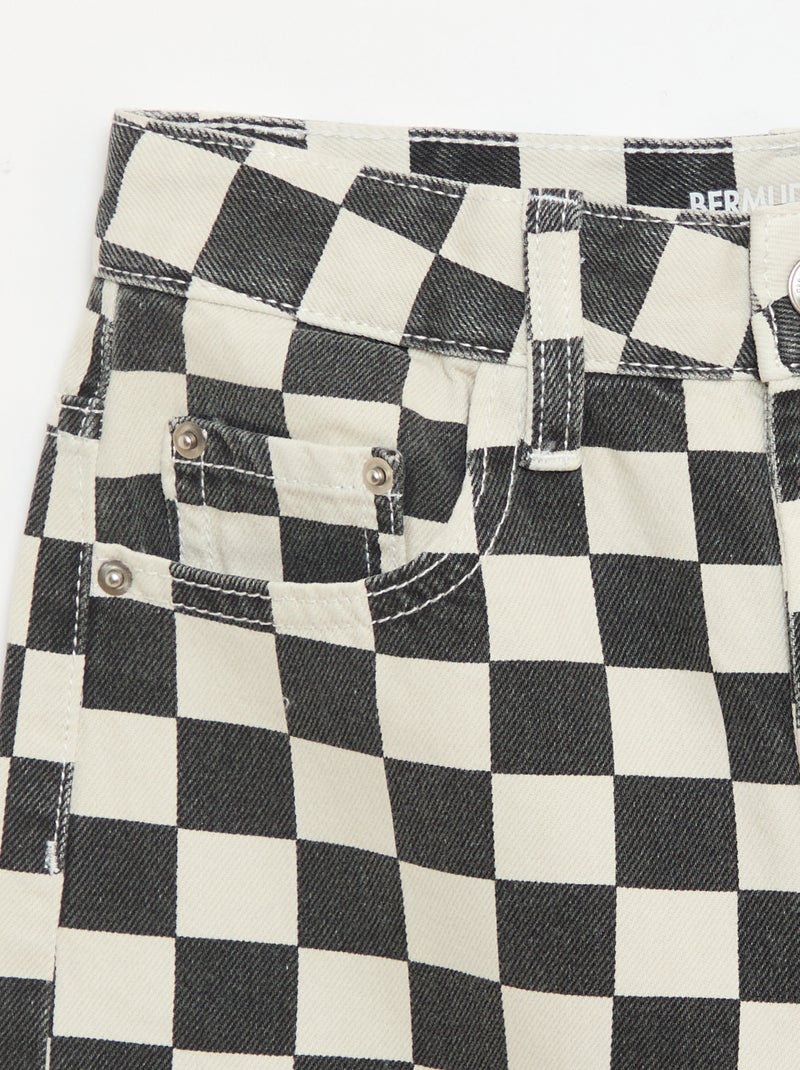 Karierte Denim-Bermuda Schwarz - Kiabi
