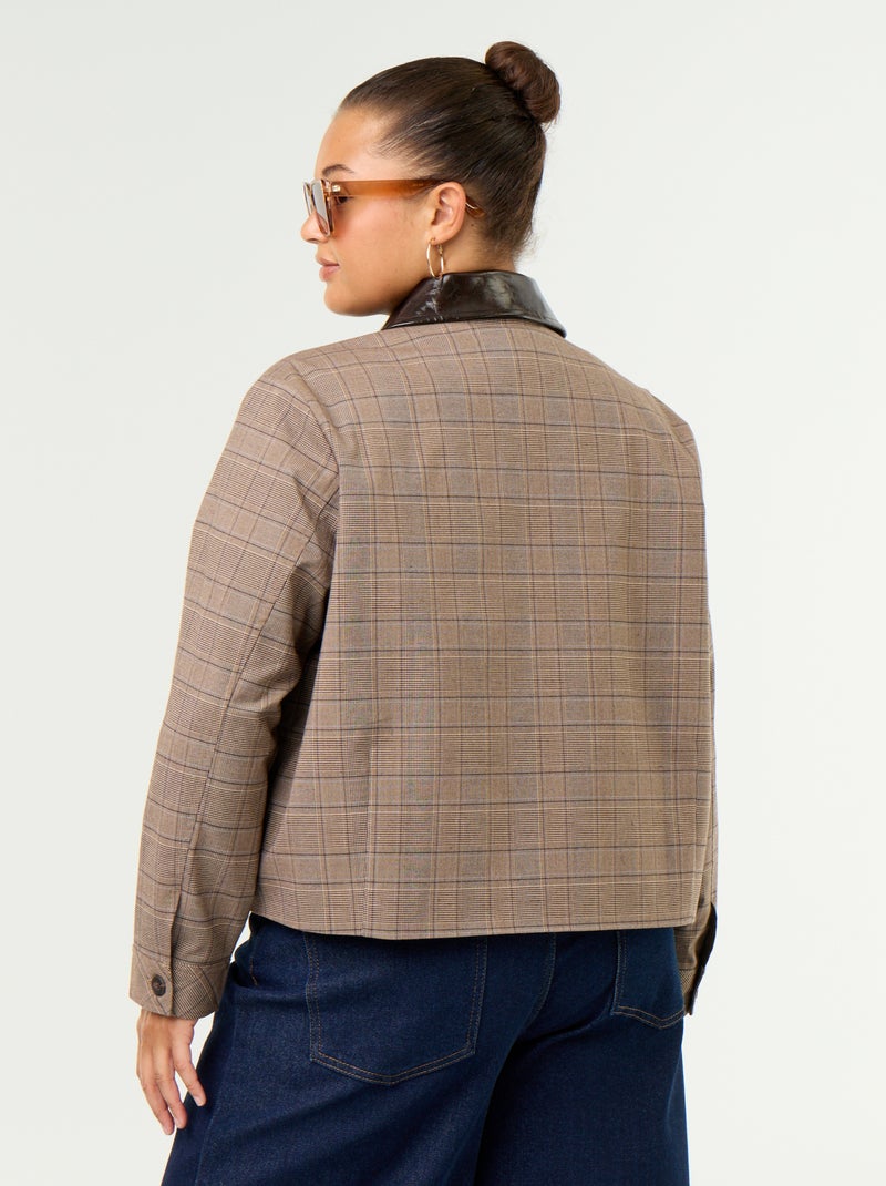 Karierte Jacke mit Vinylkragen Beige - Kiabi