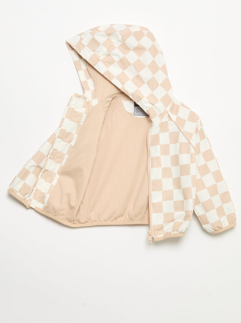 Karierte Windjacke mit Kapuze Beige - Kiabi