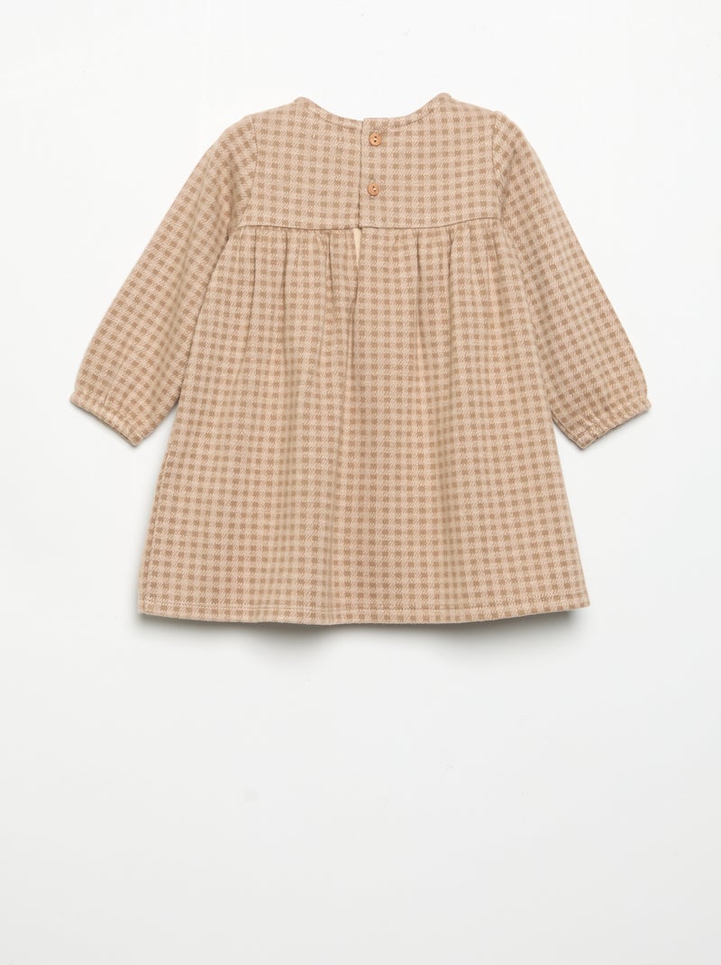 Kariertes Kleid mit langen Ärmeln Beige - Kiabi