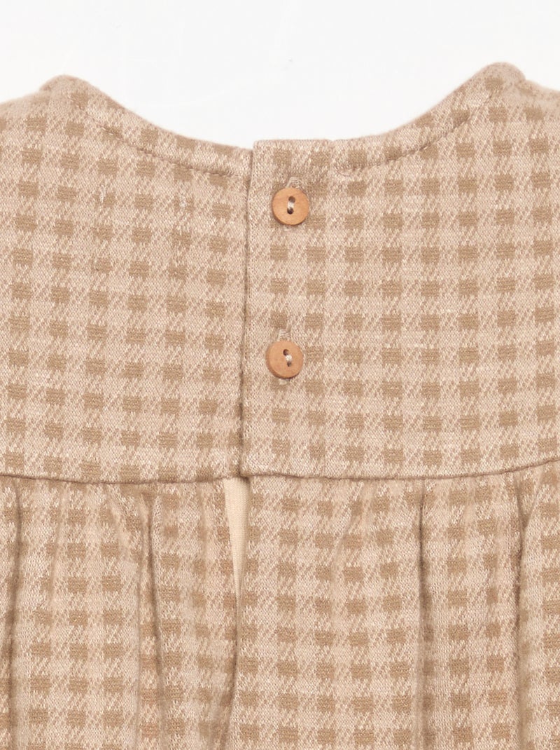 Kariertes Kleid mit langen Ärmeln Beige - Kiabi