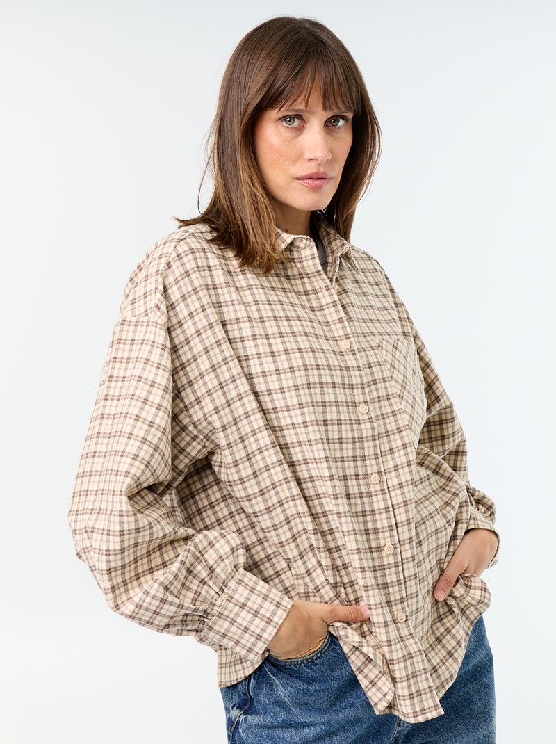 Kariertes Langarmhemd Beige - Kiabi
