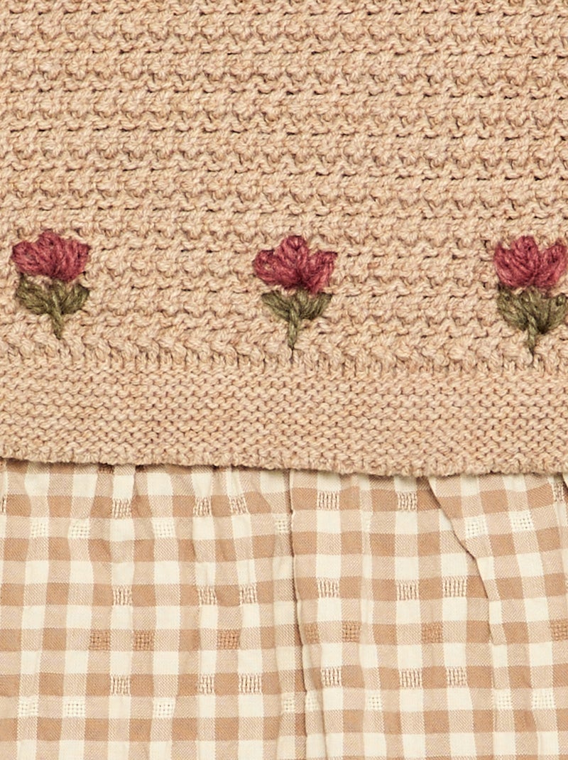 Kleid mit 2-in-1-Effekt und gestricktem Oberteil Beige - Kiabi