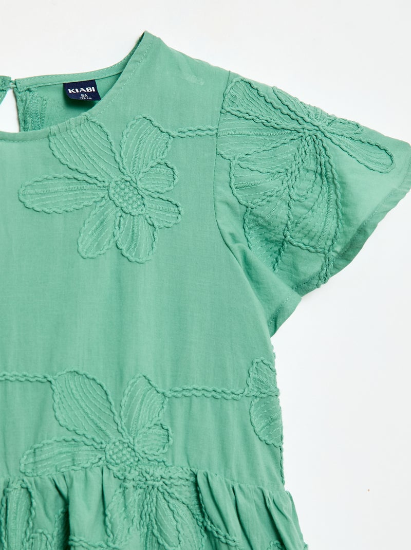 Kleid mit fantasievollen Blumenstickereien Grün - Kiabi