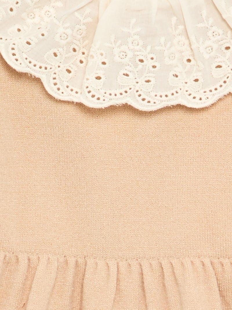 Kleid mit Peter-Pan-Kragen + Strumpfhose Beige - Kiabi