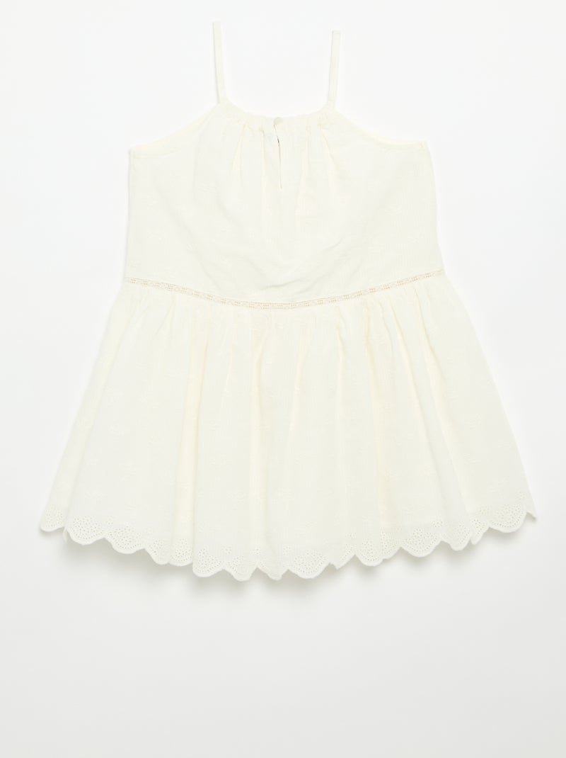 Kleid mit schmalen, nicht verstellbaren Trägern und Stickereien Weiß - Kiabi