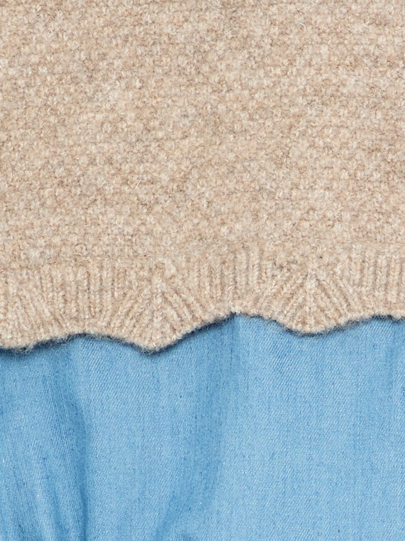 Knit and Denim Romper Beige - Kiabi
