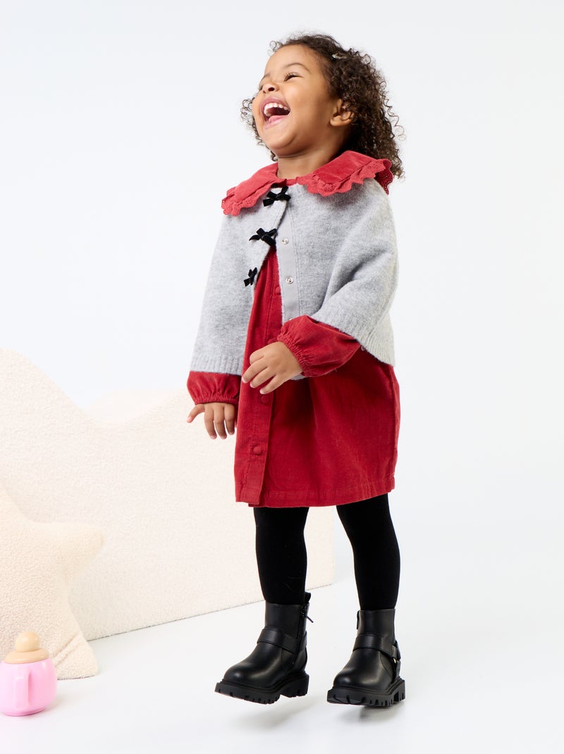 Knit Cape with Velvet Bows Grey - Kiabi