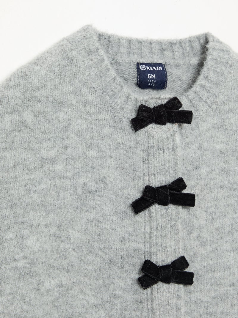 Knit Cape with Velvet Bows Grey - Kiabi