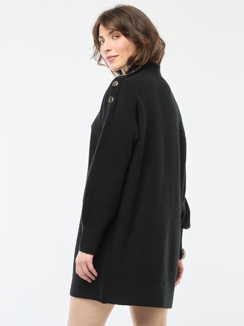 Knit Dress with Decorative Buttons Black - Kiabi