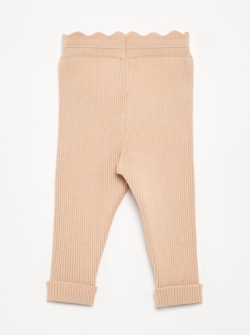 Knit Leggings with Decorative Waist Tie Beige - Kiabi