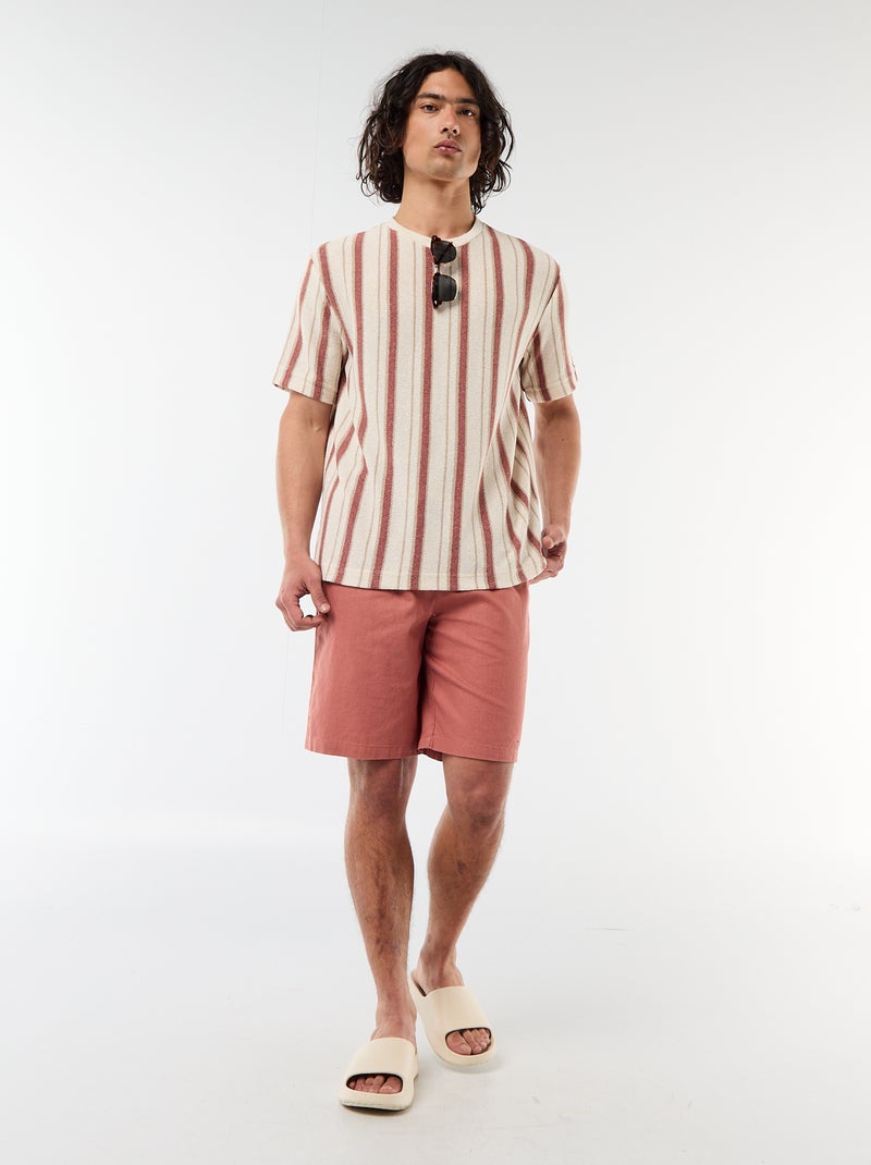 Knit short-sleeved t-shirt Beige - Kiabi