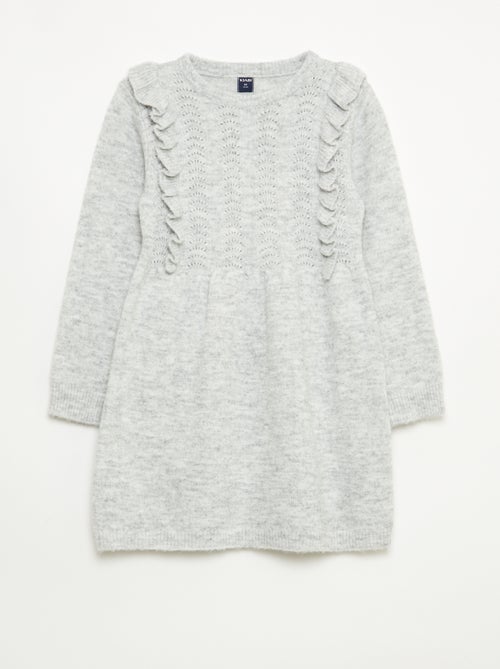 Knit sweater dress with openwork knit and ruffles - Kiabi