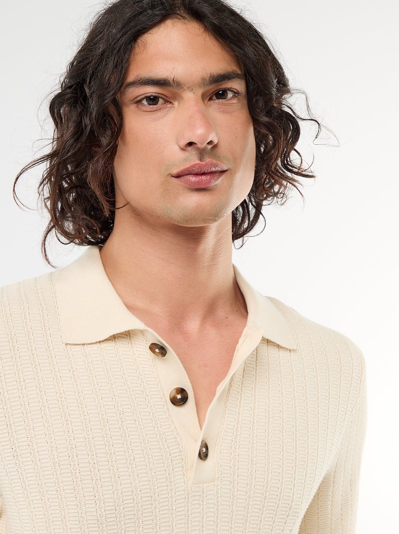 Knitted-Effect Polo Shirt Beige - Kiabi