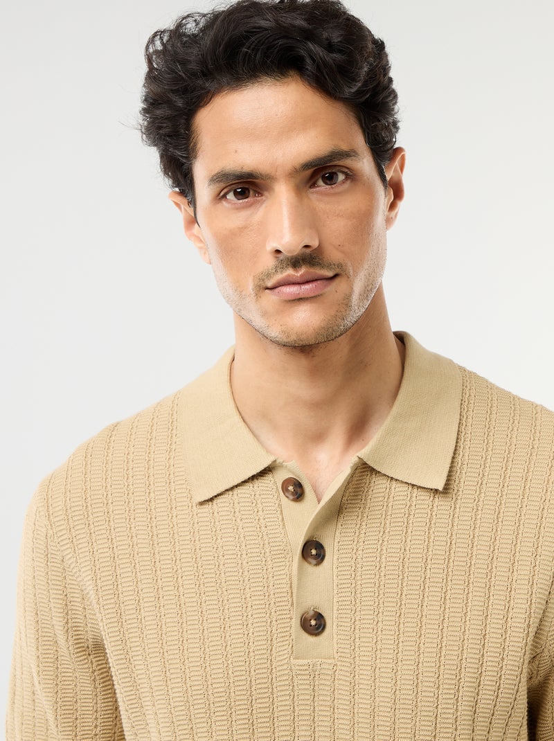 Knitted-Effect Polo Shirt Beige - Kiabi