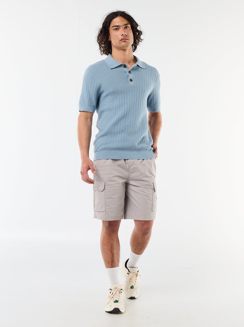 Knitted-Effect Polo Shirt Blue - Kiabi