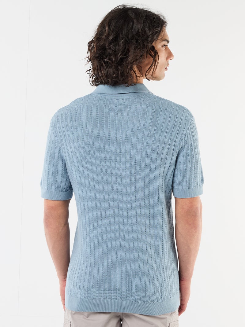 Knitted-Effect Polo Shirt Blue - Kiabi