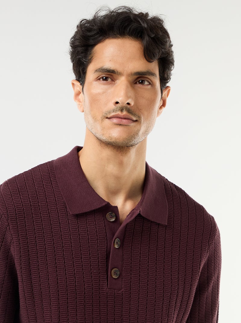 Knitted-Effect Polo Shirt Purple - Kiabi