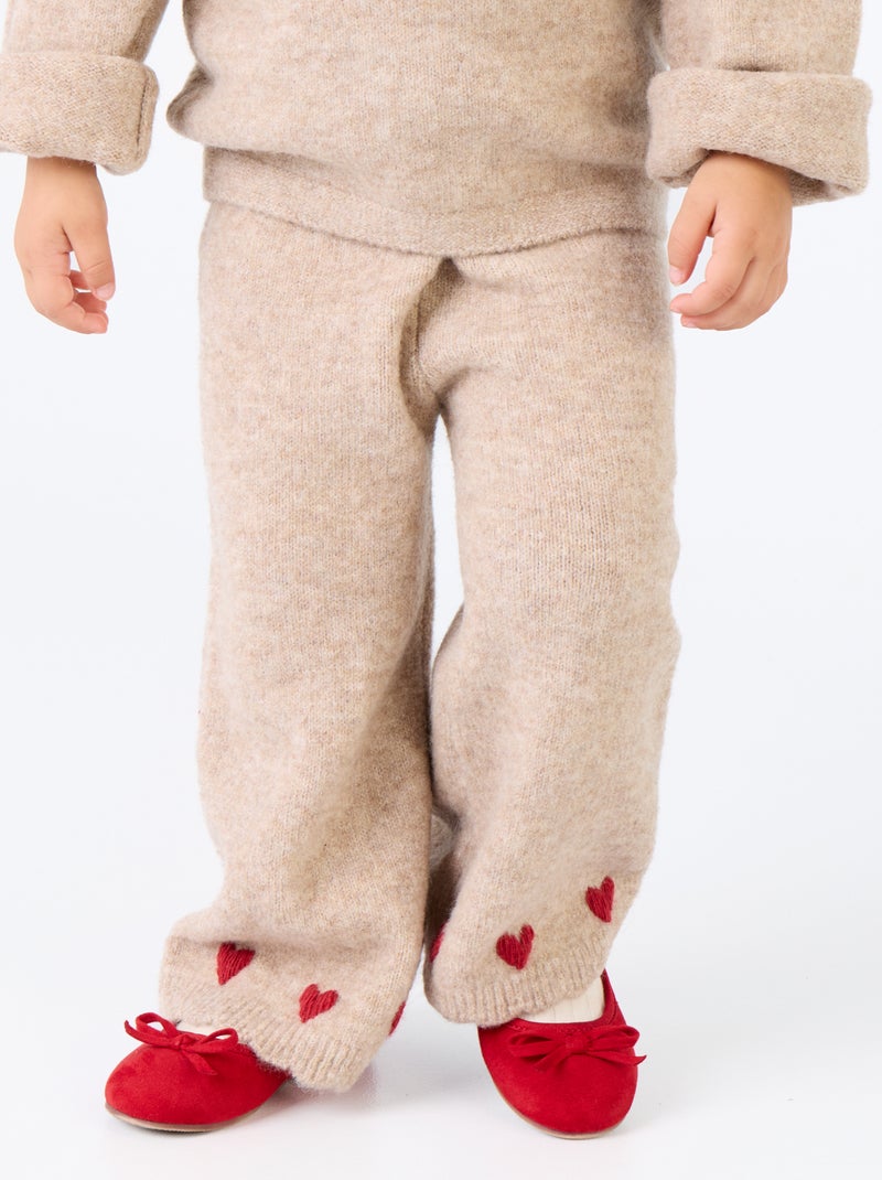 Knitted Pants with Embroidery Beige - Kiabi