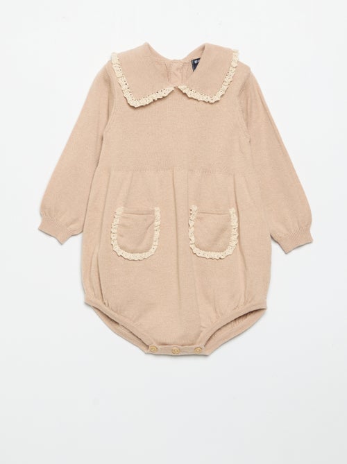 Knitted romper with fancy collar and pockets - Kiabi