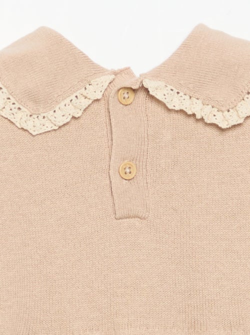 Knitted romper with fancy collar and pockets - Kiabi