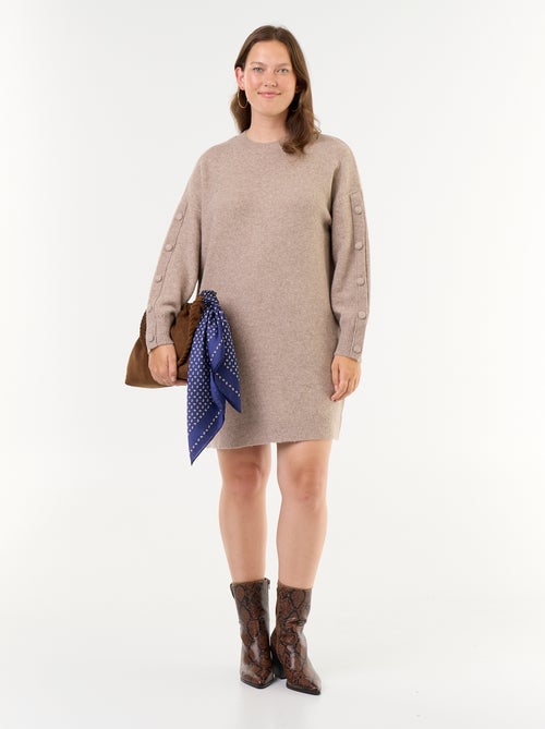 Knitted sweater dress with decorative buttons on the sleeves - Kiabi