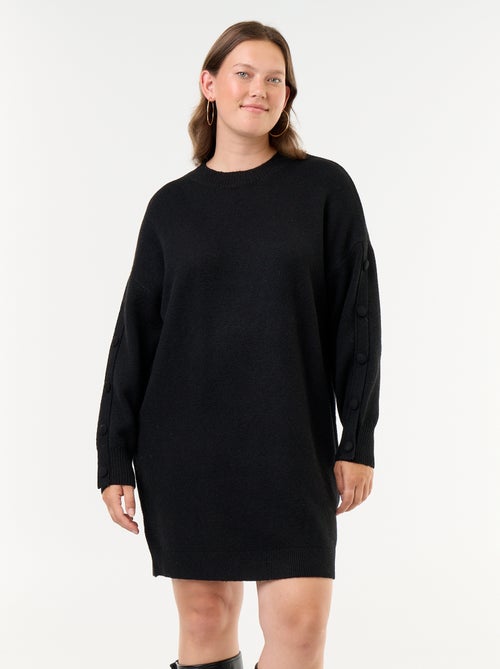 Knitted sweater dress with decorative buttons on the sleeves - Kiabi