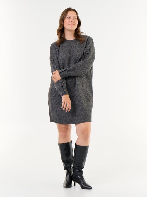 Knitted sweater dress with decorative buttons on the sleeves - Kiabi
