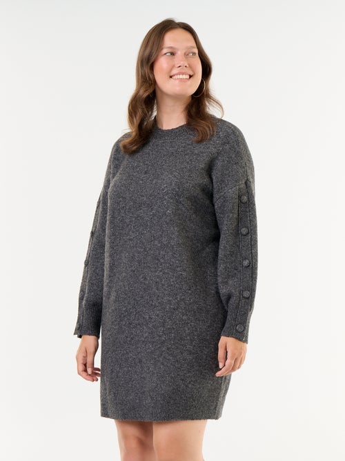 Knitted sweater dress with decorative buttons on the sleeves - Kiabi