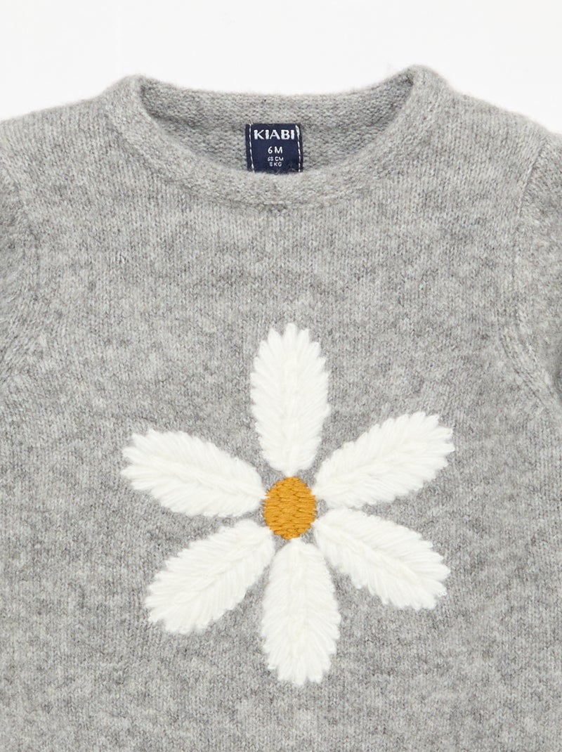Knitted Sweater with Embroidery Grey - Kiabi
