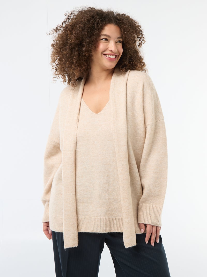 Knitted Sweater with Integrated Scarf Beige - Kiabi