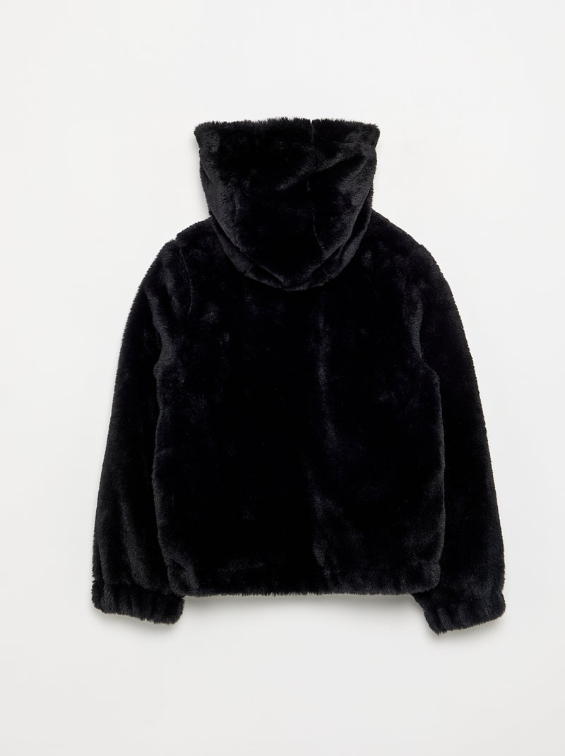 Kunstfelljacke mit Kapuze Noir - Kiabi