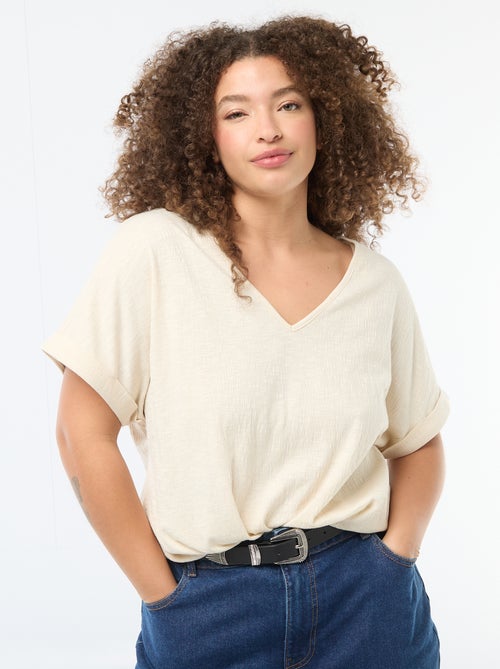 Kurzarm-Bluse aus Crêpe-Stoff - Kiabi