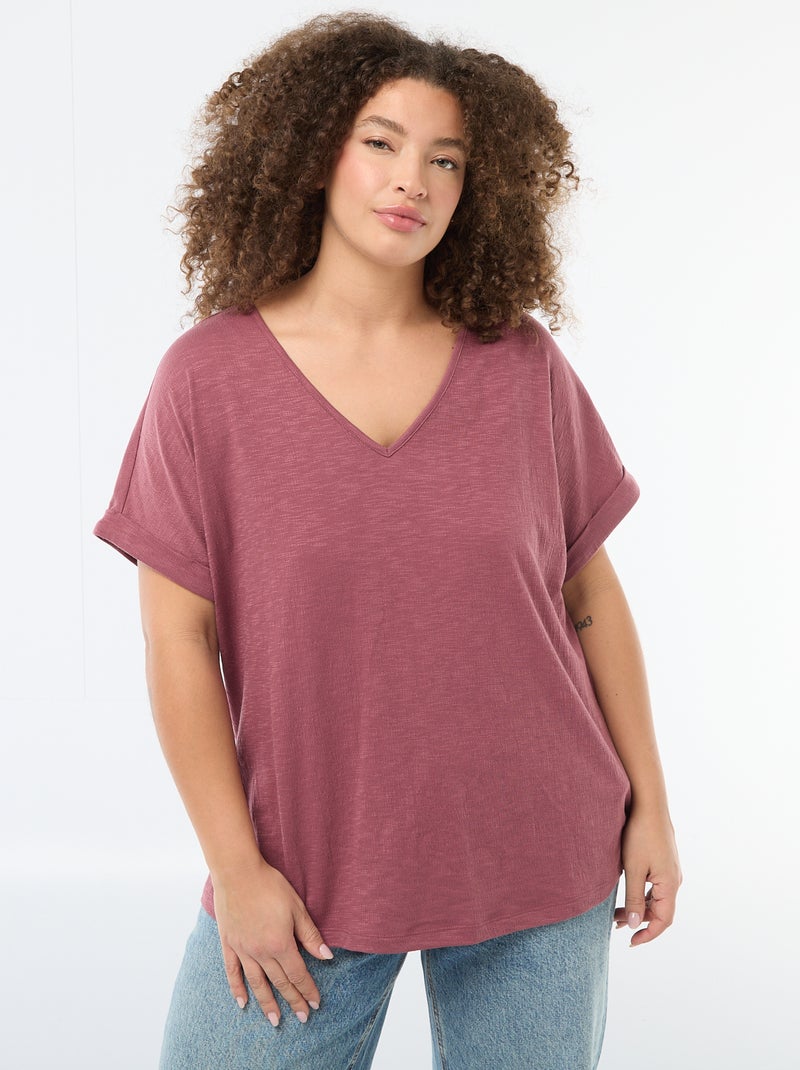 Kurzarm-Bluse aus Crêpe-Stoff Rosa - Kiabi